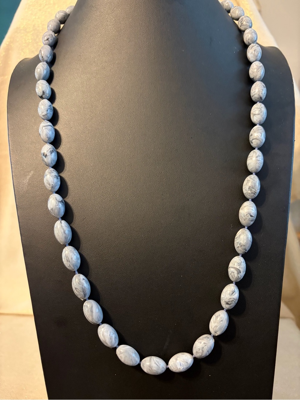 Vintage Gray Marbled Bead Necklace - Women Jewelry
